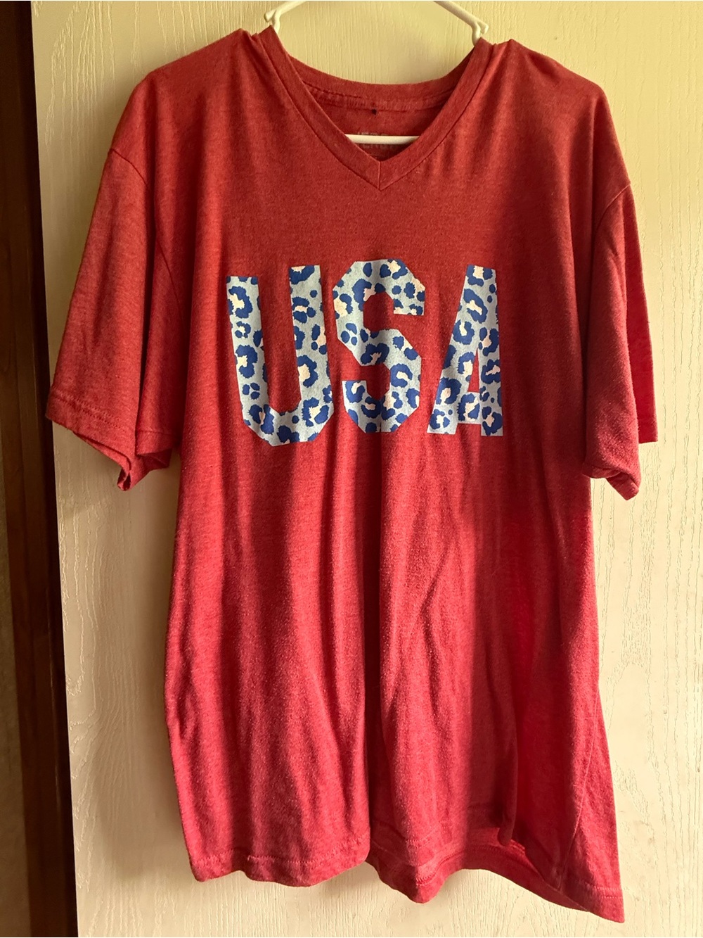 Red USA Graphic Tee with Blue Cheetah Print